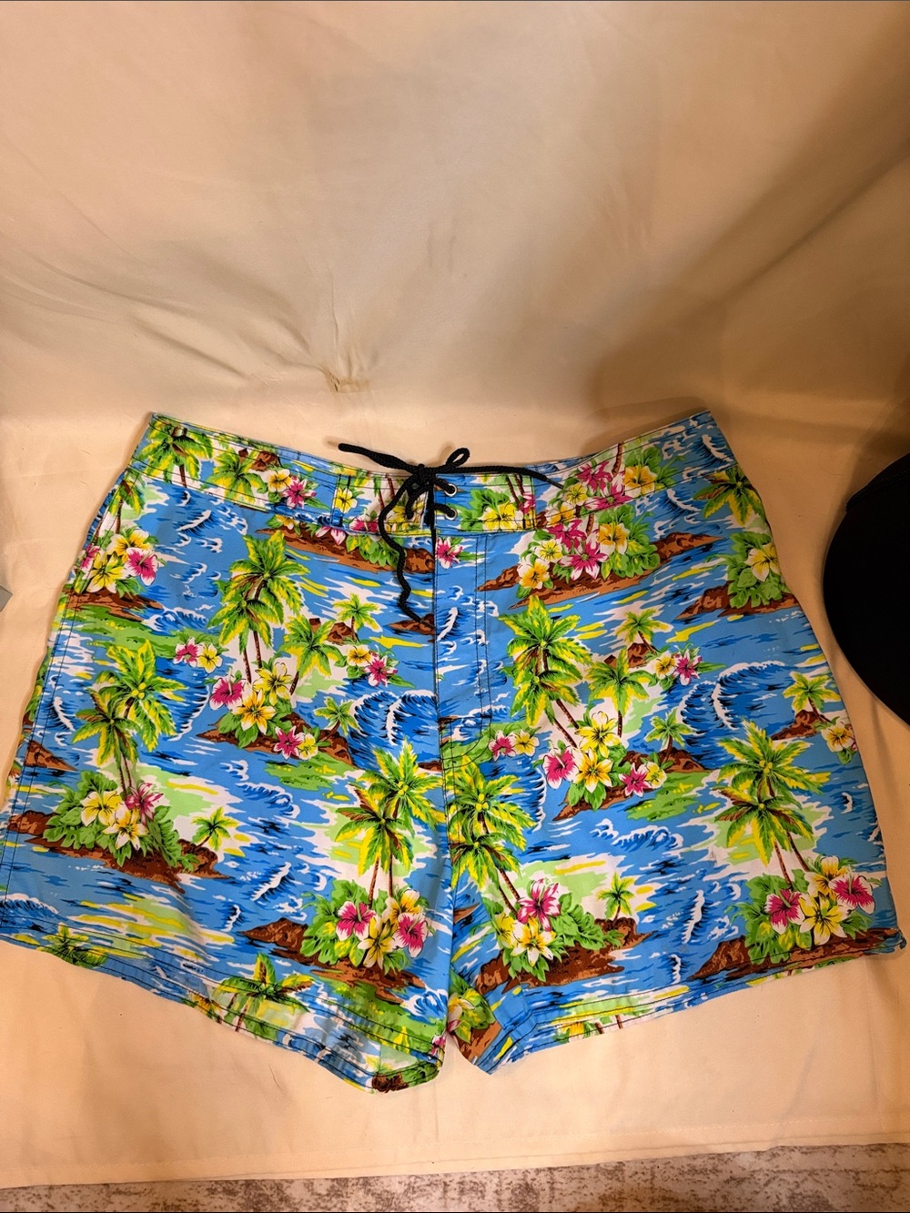 Men's Blue Tropical Athletic Swim Shorts with Drawstring